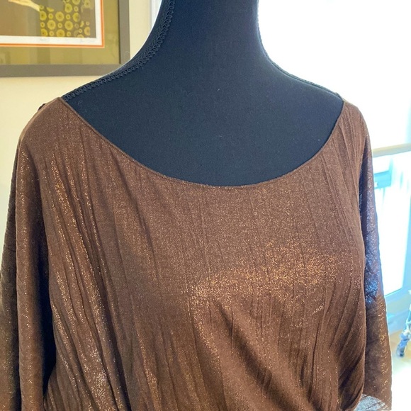 Y2K le Château  boat neck blouse, brown & gold threading, ruched sides & waist🤎 - Picture 6 of 9